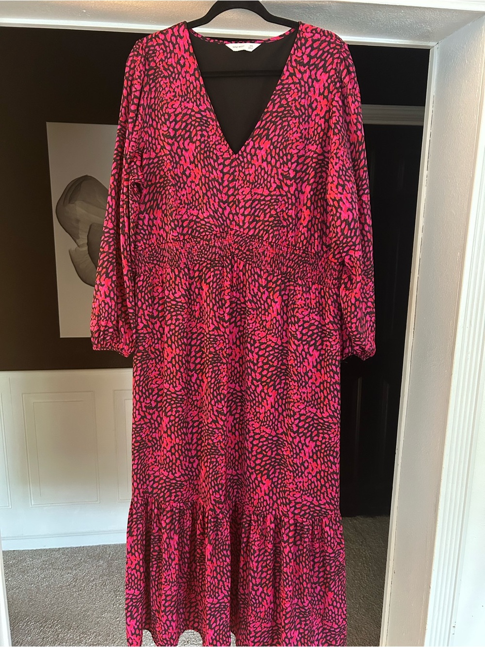 Nine West Pink and Black Printed V-Neck Maxi Dress